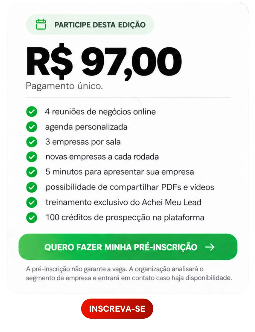 Participação nesta edição: R$ 97,00. Pré-inscrição sujeita à disponibilidade.